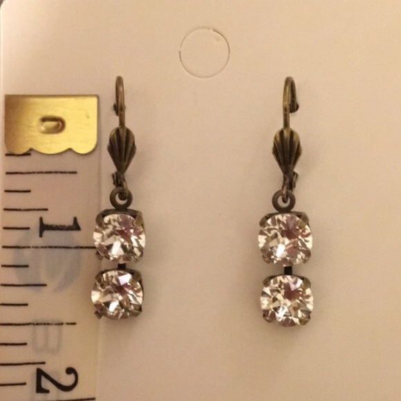 Antique Brass Crystal Drop Earrings - Picture 5 of 5